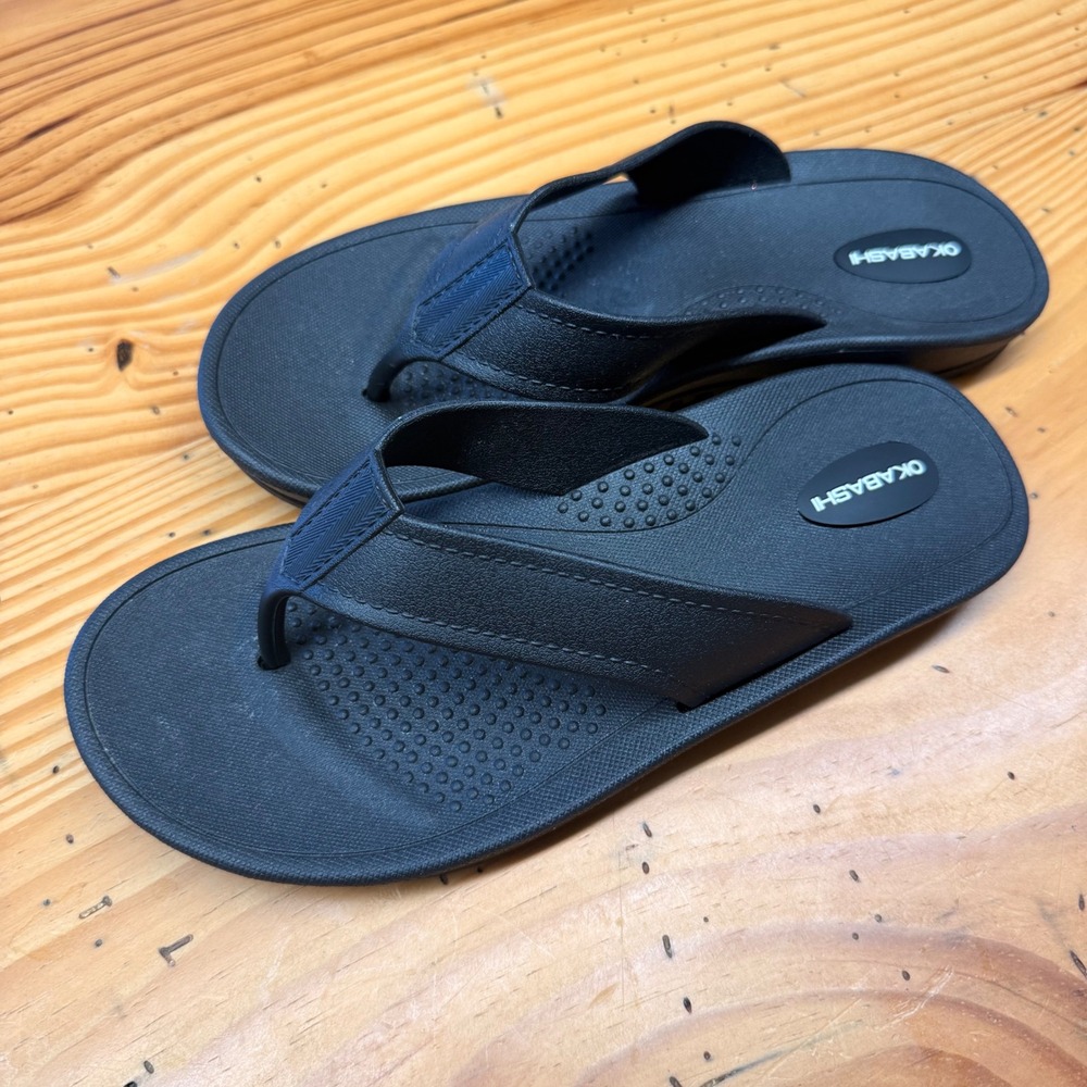 Okabashi Black Thong Flip Flop Sandals‎ Womens ML 6.5-7.5 Made in USA Comfort